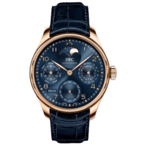 IWC 포르투기즈 Perpetual Calendar 44mm IW503312 Rose Gold Leather Strap Arabic Numerals Blue Dial[APS]