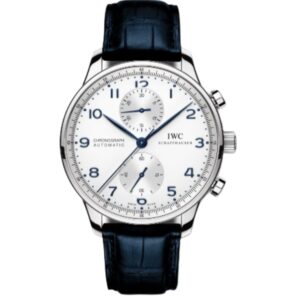 IWC 포르투기즈 Chronograph 40mm IW371605 Steel Leather Strap Silver Arabic Numerals Dial[ZF]