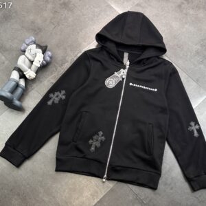 [국내배송]크롬하츠 레터링 레더 크로스 집업 후드 자켓