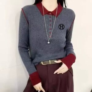 [국내배송]에르메스 H 자수 숄더 삥줄 포인트 카라 니트