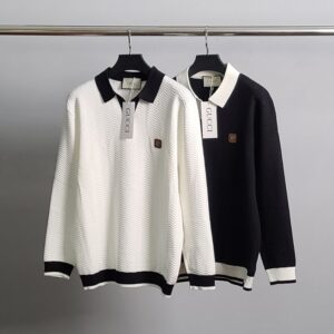 [국내배송]구찌 GG탭 배색 긴팔 카라 니트